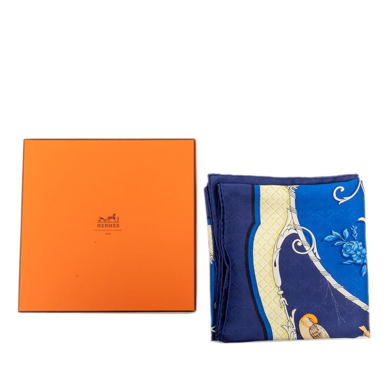 Hermes Carre 90 la Cle Des Champs Key to Freedom Scarf Blue Navy Silk — view 8