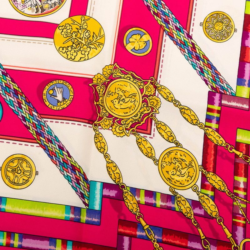 Hermes Carre 90 Petite Seamstress Scarf Pink White Silk — view 4