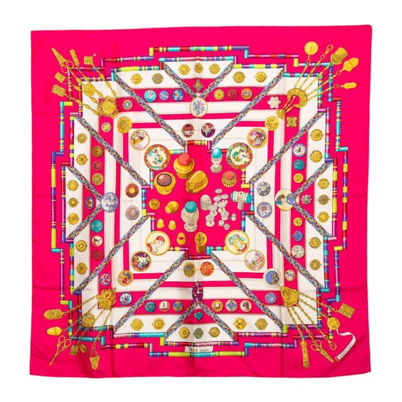 Hermes Carre 90 Petite Seamstress Scarf Pink White Silk