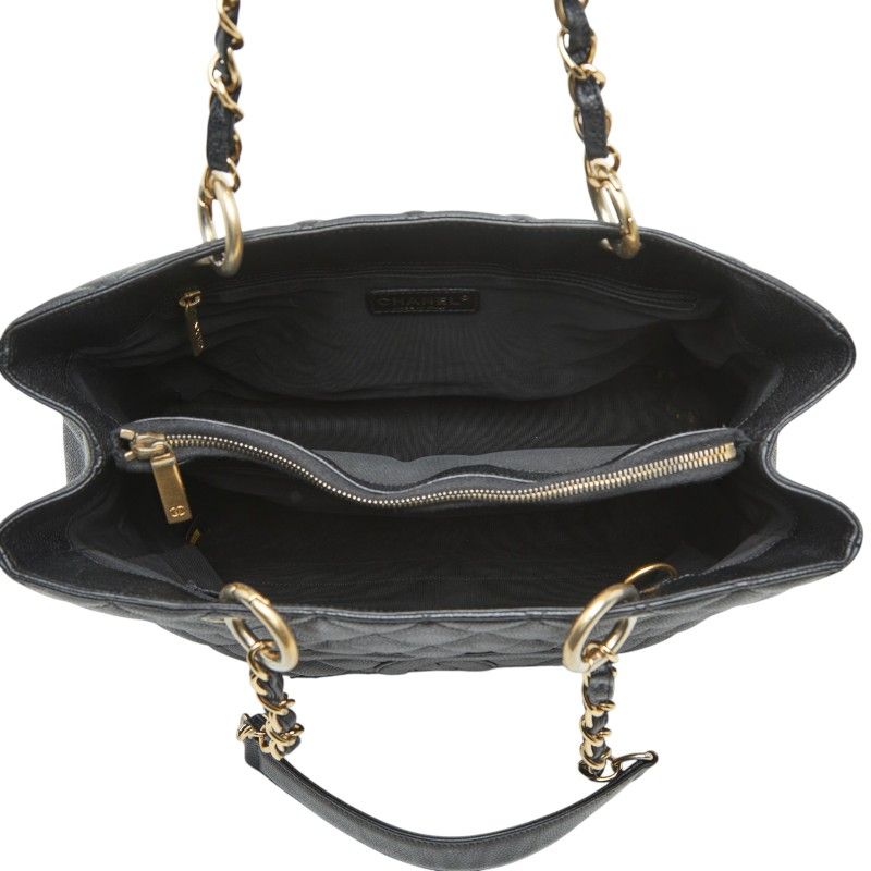 Chanel Quilted CC Logo Grand Shopping Tote GST Chain Shoulder Bag Black Caviar — view 9