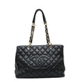 Chanel Quilted CC Logo Grand Shopping Tote GST Chain Shoulder Bag Black Caviar