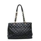 Chanel Quilted CC Logo Grand Shopping Tote GST Chain Shoulder Bag Black Caviar