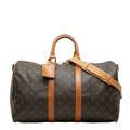 Louis Vuitton Monogram Keepall Bandouliere 45 Boston Bag 2-Way Brown Leather