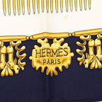 Hermes Carre 90 Yellow Gold Knight les Cavaliers D'or Scarf White Navy Silk — view 3
