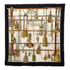 Hermes Carre 90 Pasementerie String Decoration Scarf White Black Silk