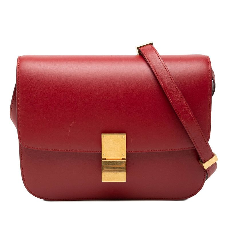 Celine Classic Box Crossbody Shoulder Bag Red Leather