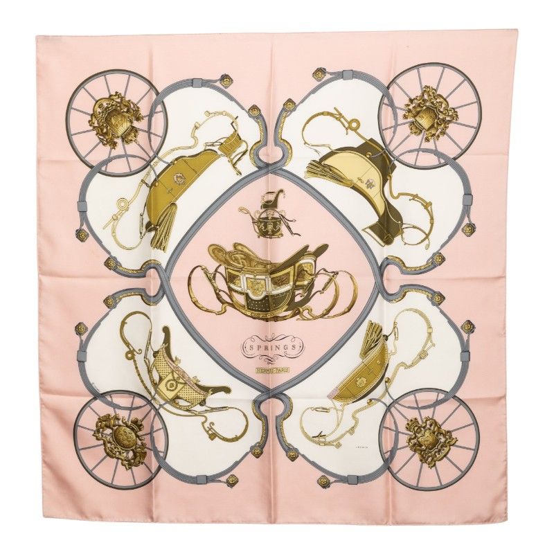 Hermes Carre 90 Spring Scarf Pink White Silk