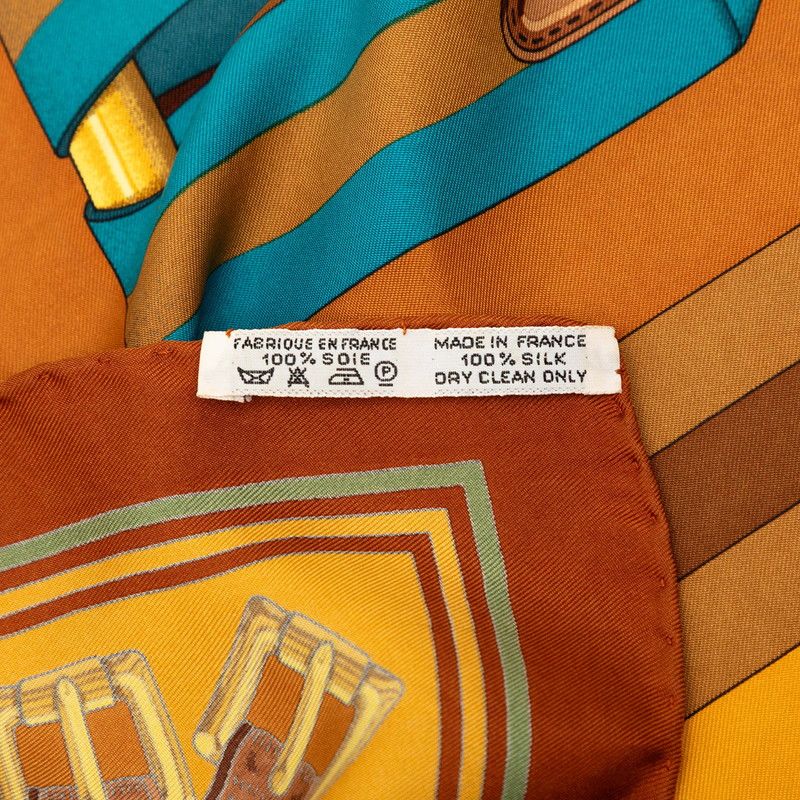 Hermes Carre 90 les Sangles Scarf Brown Silk — view 9
