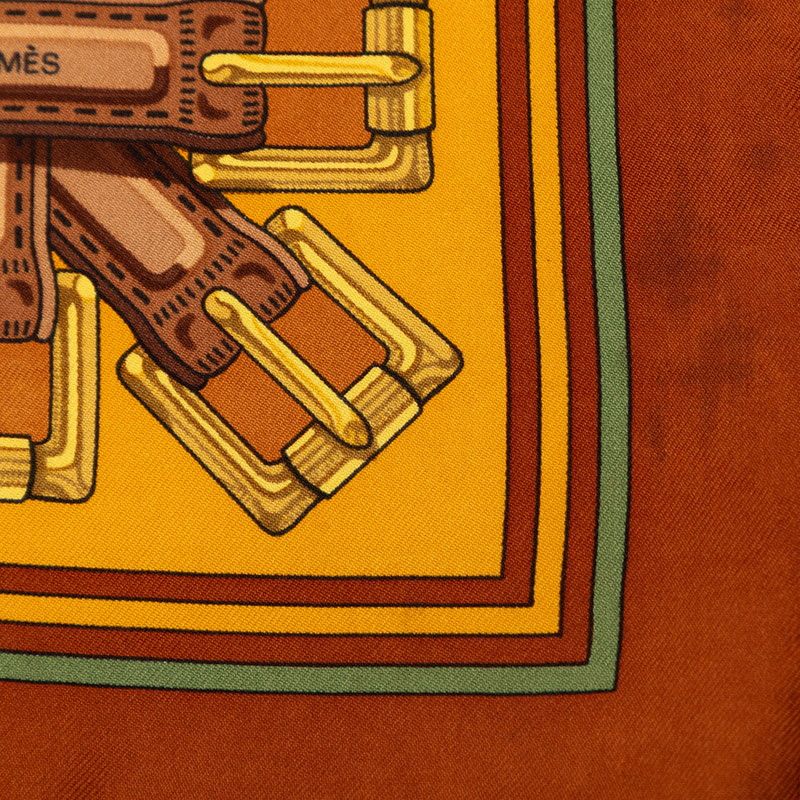 Hermes Carre 90 les Sangles Scarf Brown Silk — view 7