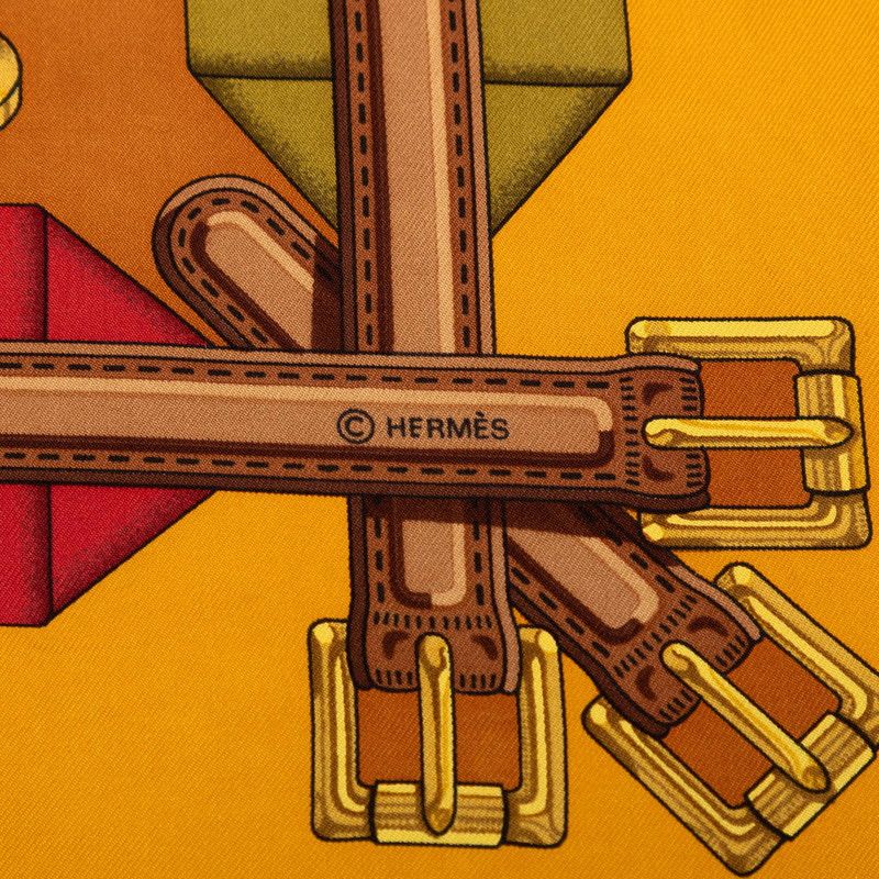 Hermes Carre 90 les Sangles Scarf Brown Silk — view 3