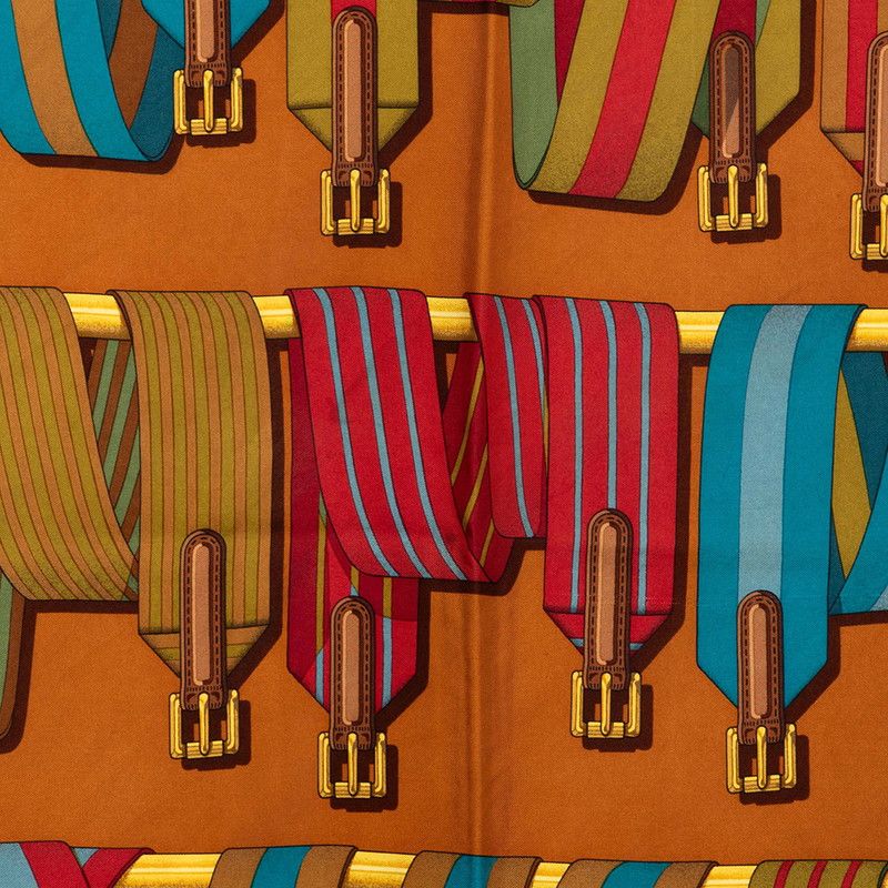 Hermes Carre 90 les Sangles Scarf Brown Silk — view 2