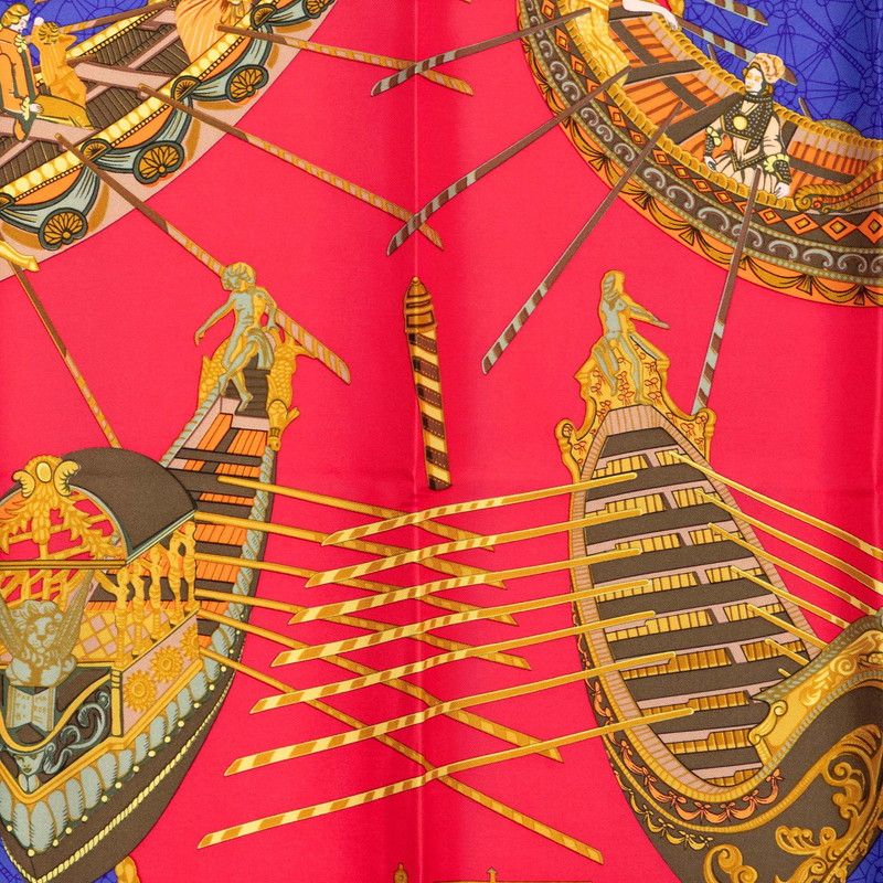 Hermes Carre 90 les Bissone de Venise Venice Ship Festival Scarf Red Blue Silk — view 2