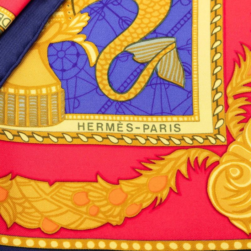 Hermes Carre 90 les Bissone de Venise Venice Ship Festival Scarf Red Blue Silk — view 3