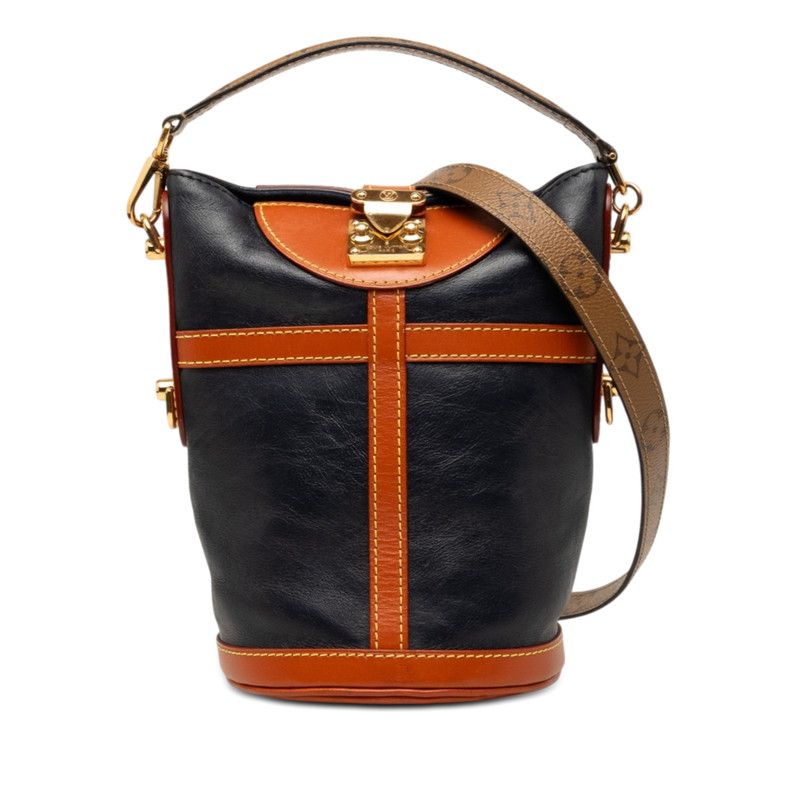 Louis Vuitton Monogram Reverse Duffle 2-Way Shoulder Bag Navy Brown Leather