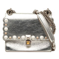 Fendi Mini Canai Chain Shoulder Bag Silver Leather