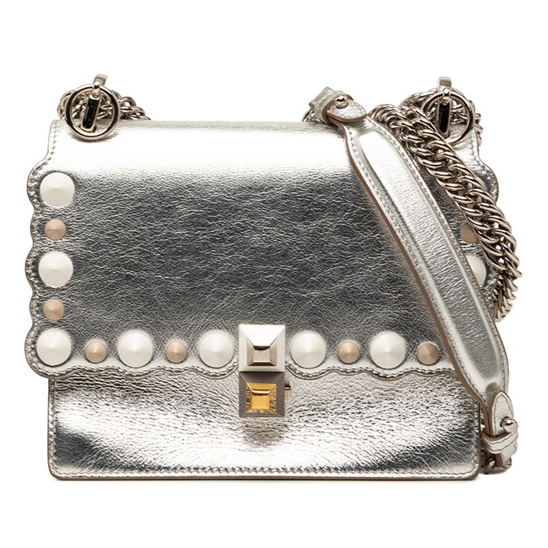 Fendi Mini Canai Chain Shoulder Bag Silver Leather