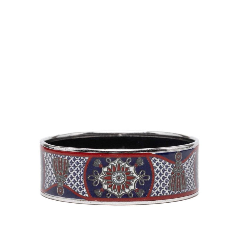 Hermes Enamel GM Cloisonne Bangle Silver Multicolor Metal 1- Bracelet