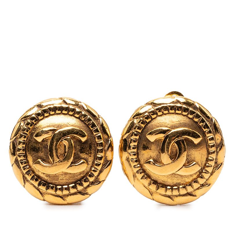 Chanel CC Logo Vintage Earrings Gold Plated
