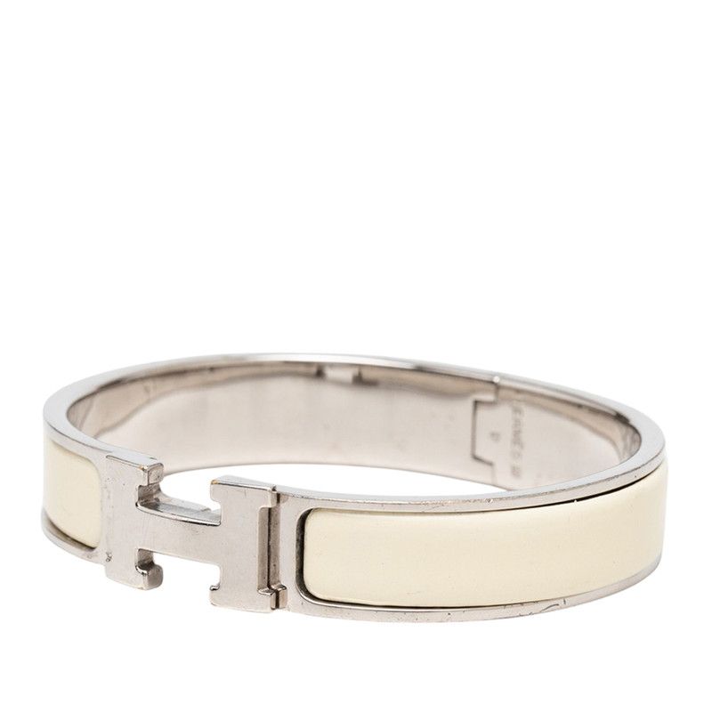 Hermes Click PM Bangle Bracelet Ivory Silver Metal Enamel — view 2