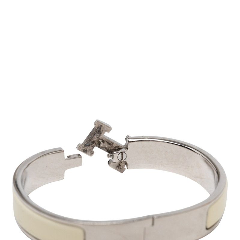 Hermes Click PM Bangle Bracelet Ivory Silver Metal Enamel — view 4