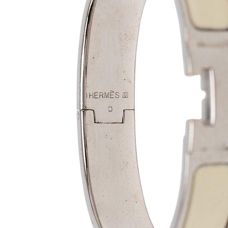 Hermes Click PM Bangle Bracelet Ivory Silver Metal Enamel — view 5