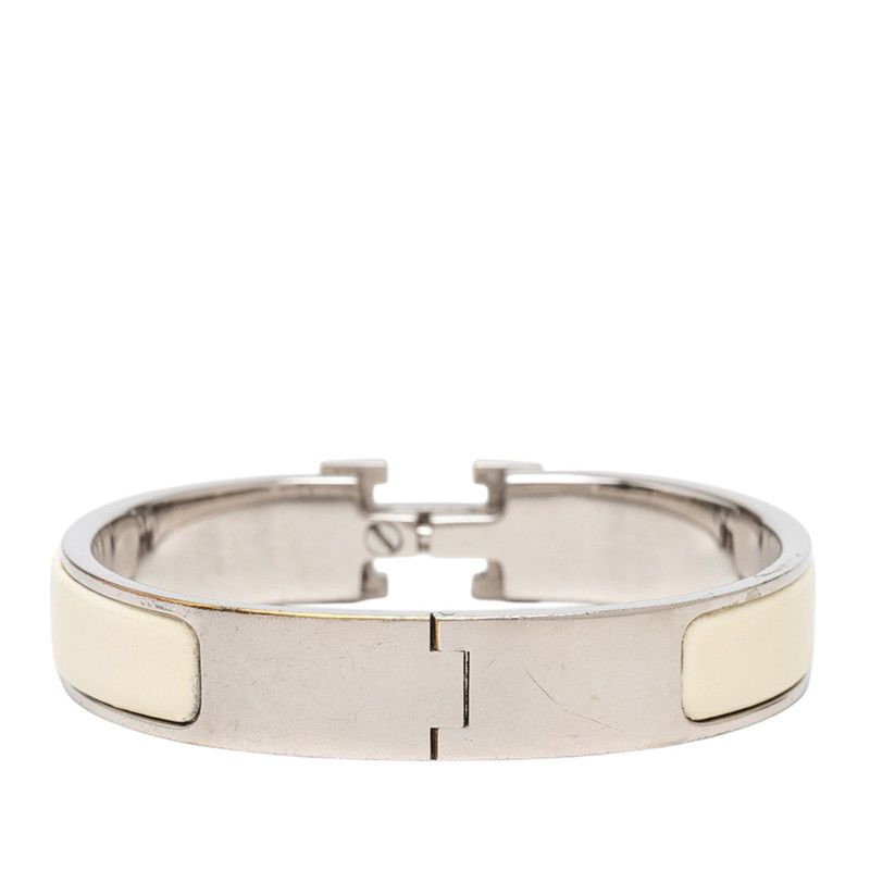 Hermes Click PM Bangle Bracelet Ivory Silver Metal Enamel — view 3