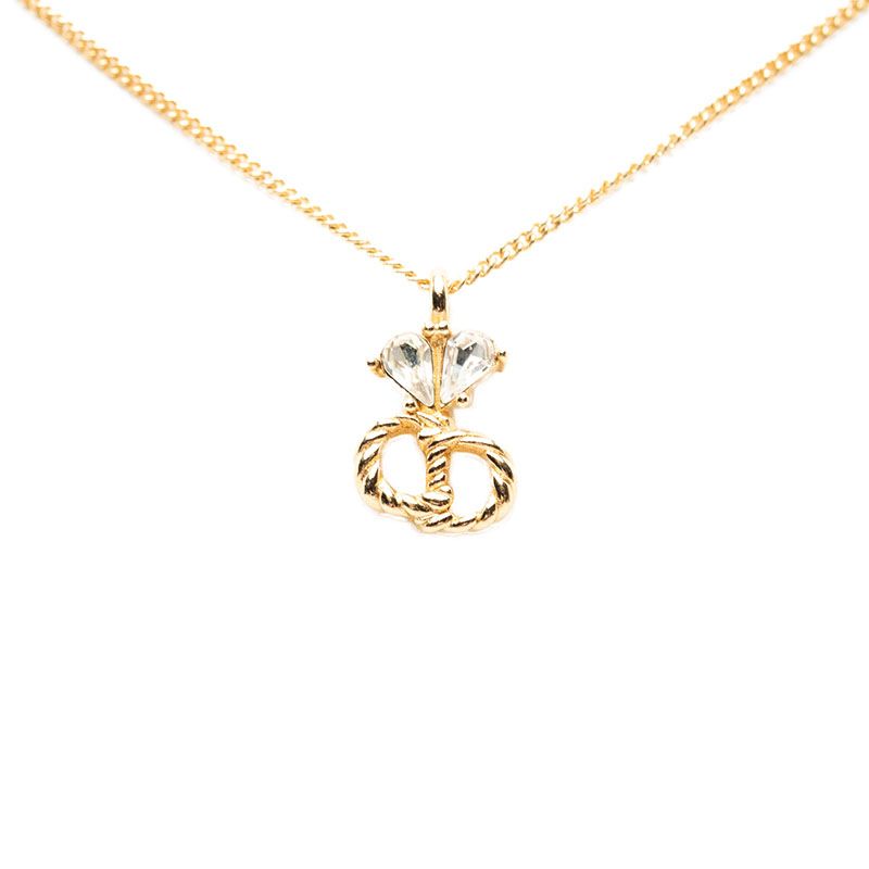 Dior CD Logo Chain Pendant Gold Plated Rhinestone