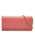 Prada Saffiano Crossbody Chain Wallet 2-Way Clutch Shoulder Bag Pink Leather