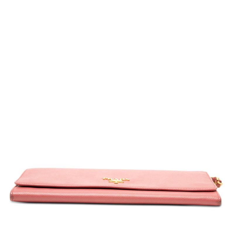 Prada Saffiano Crossbody Chain Wallet 2-Way Clutch Shoulder Bag Pink Leather — view 3
