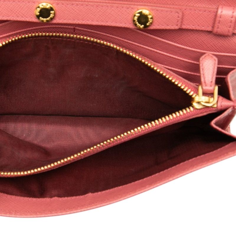 Prada Saffiano Crossbody Chain Wallet 2-Way Clutch Shoulder Bag Pink Leather — view 4