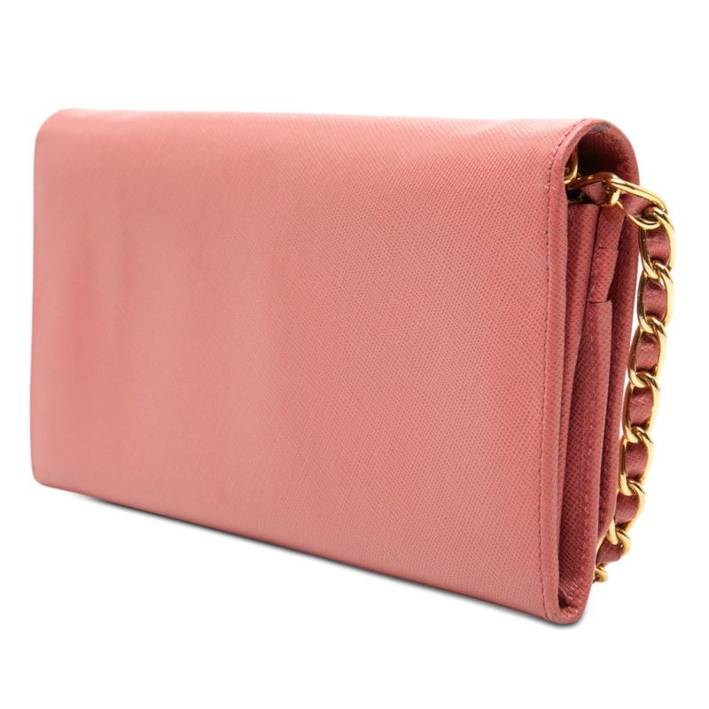 Prada Saffiano Crossbody Chain Wallet 2-Way Clutch Shoulder Bag Pink Leather — view 2