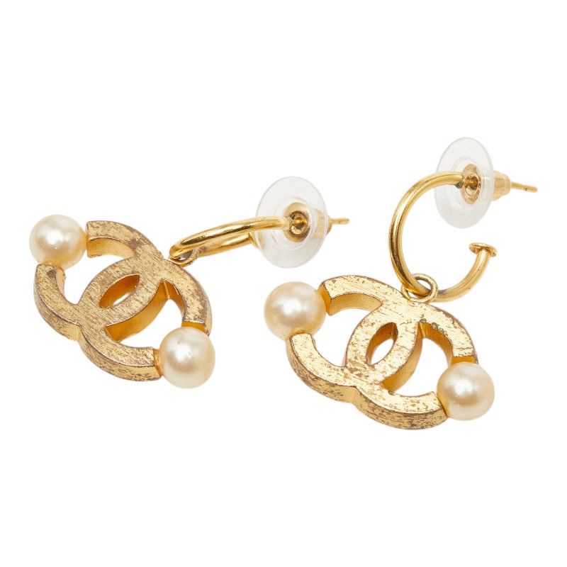 Chanel CC Logo Earrings Gold Plated Faux Pearl