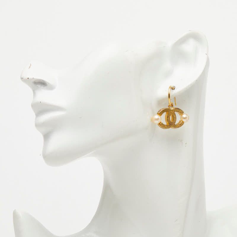 Chanel CC Logo Earrings Gold Plated Faux Pearl — view 5