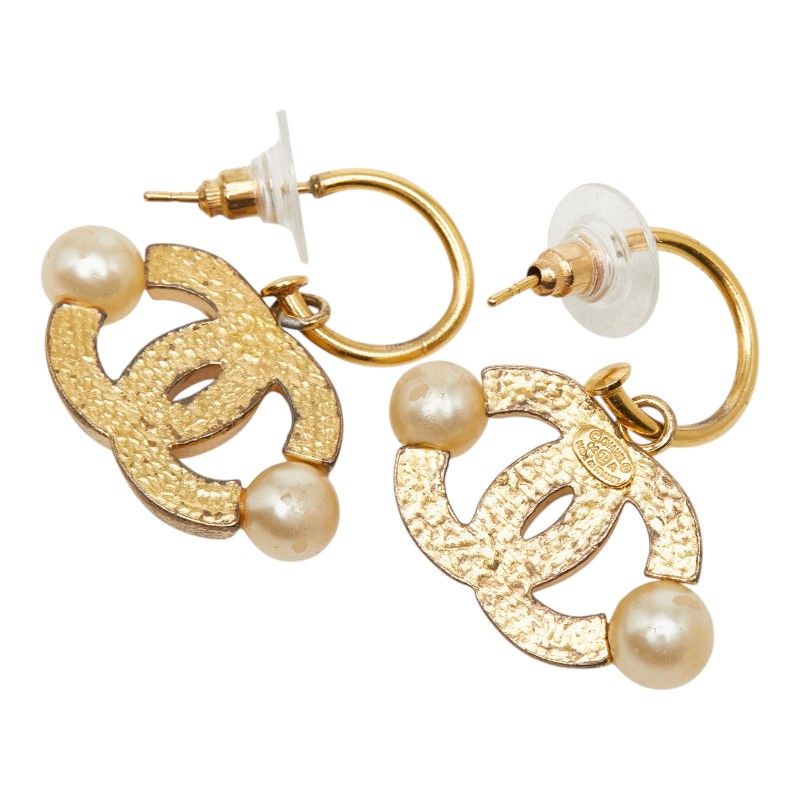 Chanel CC Logo Earrings Gold Plated Faux Pearl — view 3