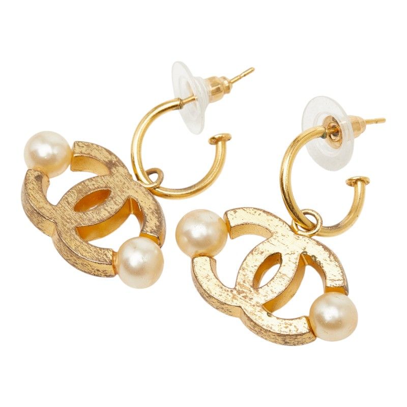 Chanel CC Logo Earrings Gold Plated Faux Pearl — view 2
