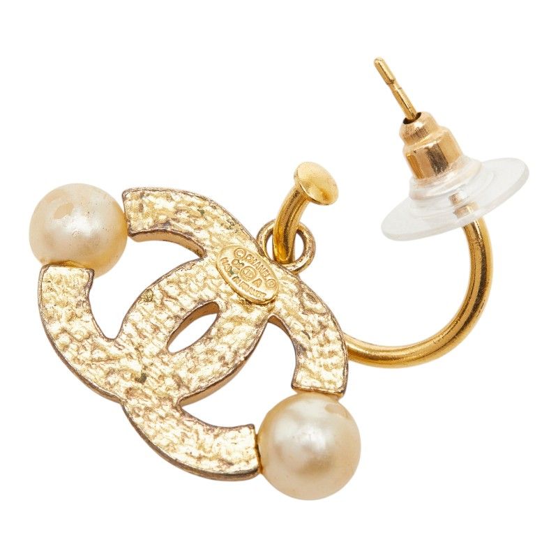 Chanel CC Logo Earrings Gold Plated Faux Pearl — view 4