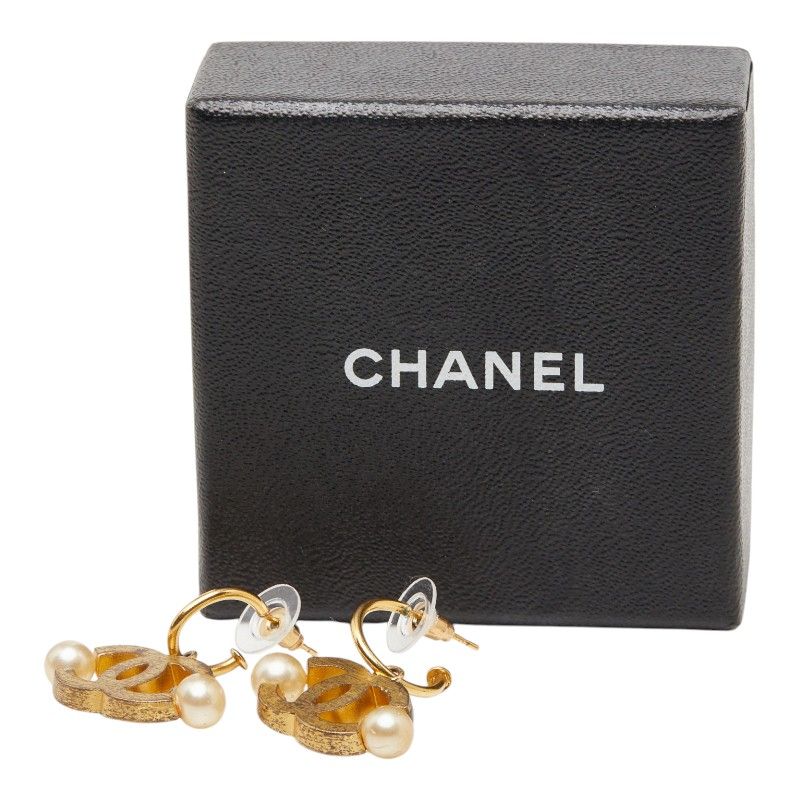 Chanel CC Logo Earrings Gold Plated Faux Pearl — view 6