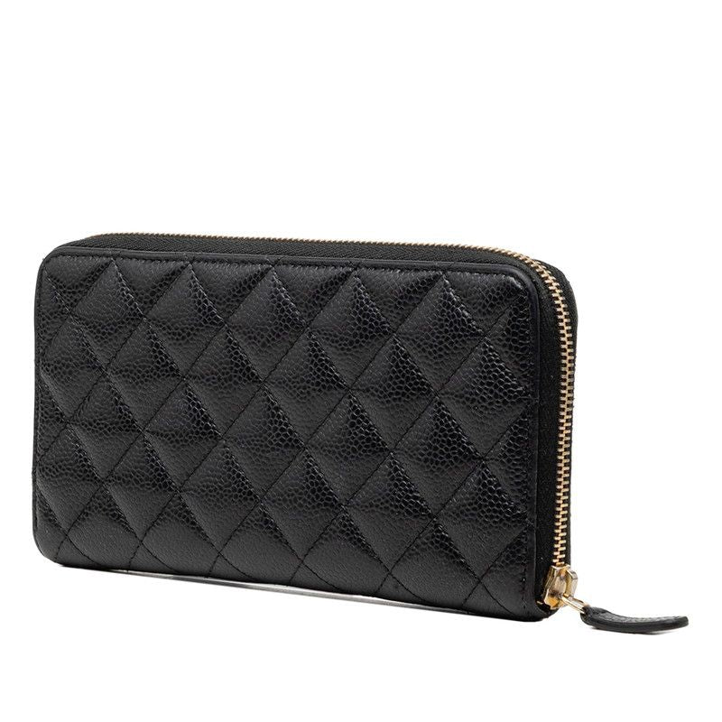 Chanel CC Logo Quilted Zip Around Wallet Black Caviar Leather — view 2