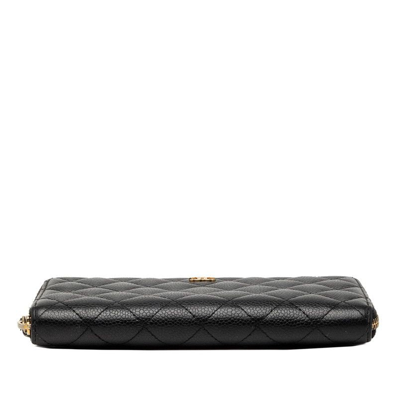 Chanel CC Logo Quilted Zip Around Wallet Black Caviar Leather — view 3