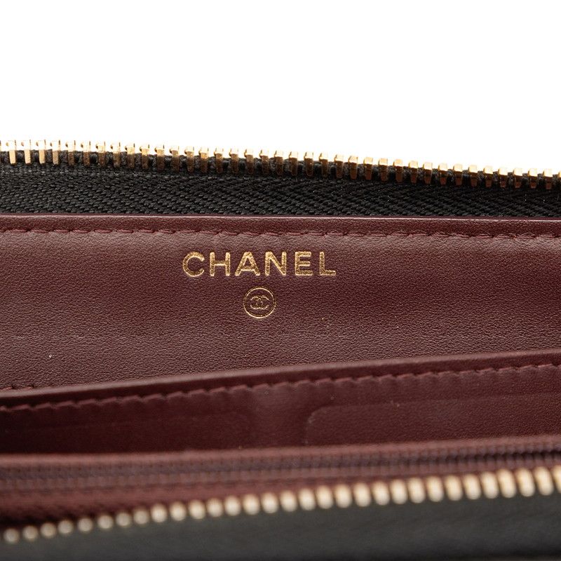 Chanel CC Logo Quilted Zip Around Wallet Black Caviar Leather — view 5