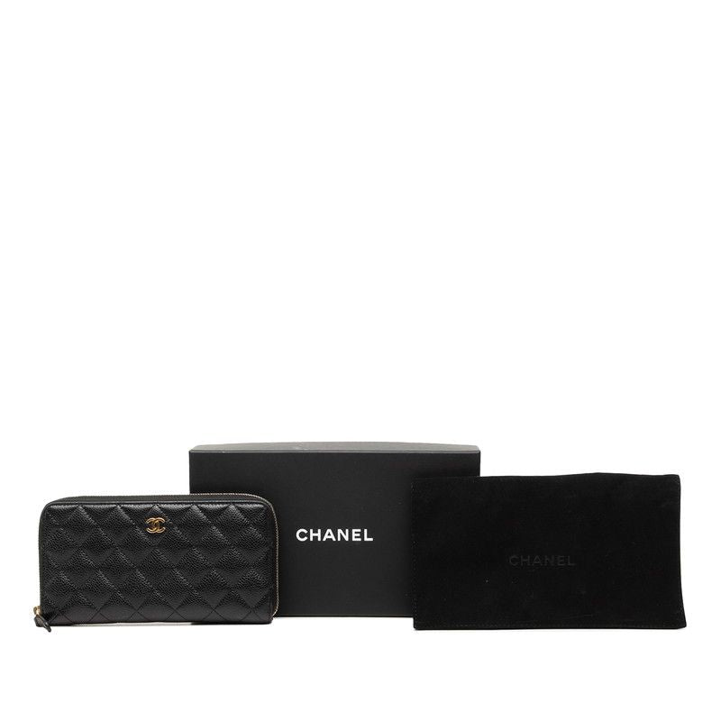 Chanel CC Logo Quilted Zip Around Wallet Black Caviar Leather — view 7