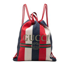 Gucci Sherry Line Logo Backpack Drawstring Red White Tricolor Canvas