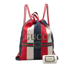 Gucci Sherry Line Logo Backpack Drawstring Red White Tricolor Canvas — view 7