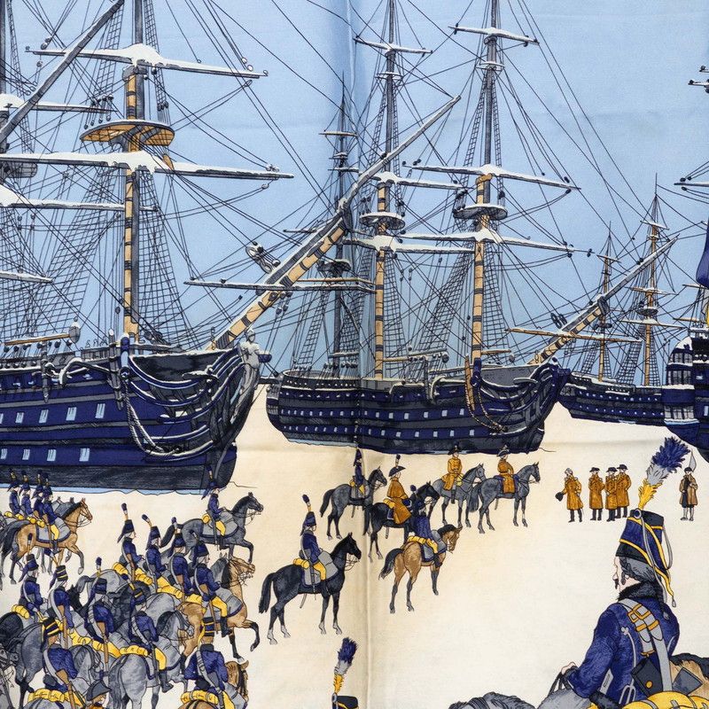 Hermes Carre 90 Marine Et Cavalerie Sea and Cavalry Scarf Large Blue Silk — view 2