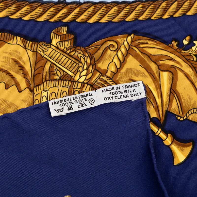 Hermes Carre 90 Marine Et Cavalerie Sea and Cavalry Scarf Large Blue Silk — view 9