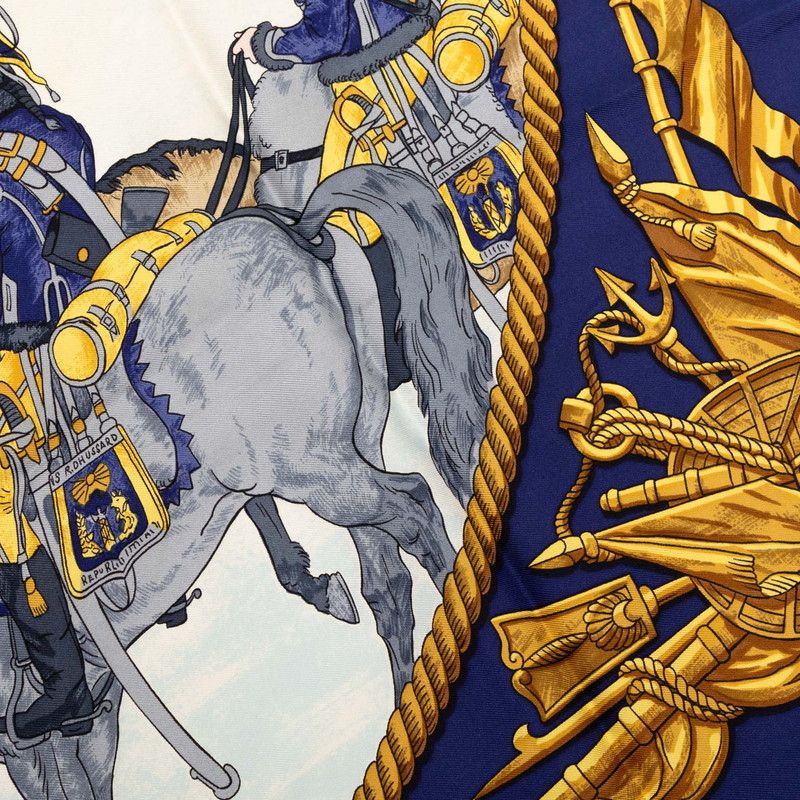 Hermes Carre 90 Marine Et Cavalerie Sea and Cavalry Scarf Large Blue Silk — view 8