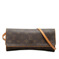 Louis Vuitton Monogram Pochette Twin GM Crossbody Shoulder Bag Brown Leather