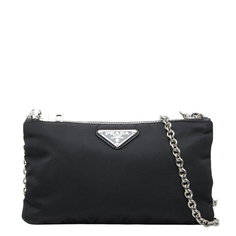 Prada Crossbody Chain Shoulder Bag Black Nylon
