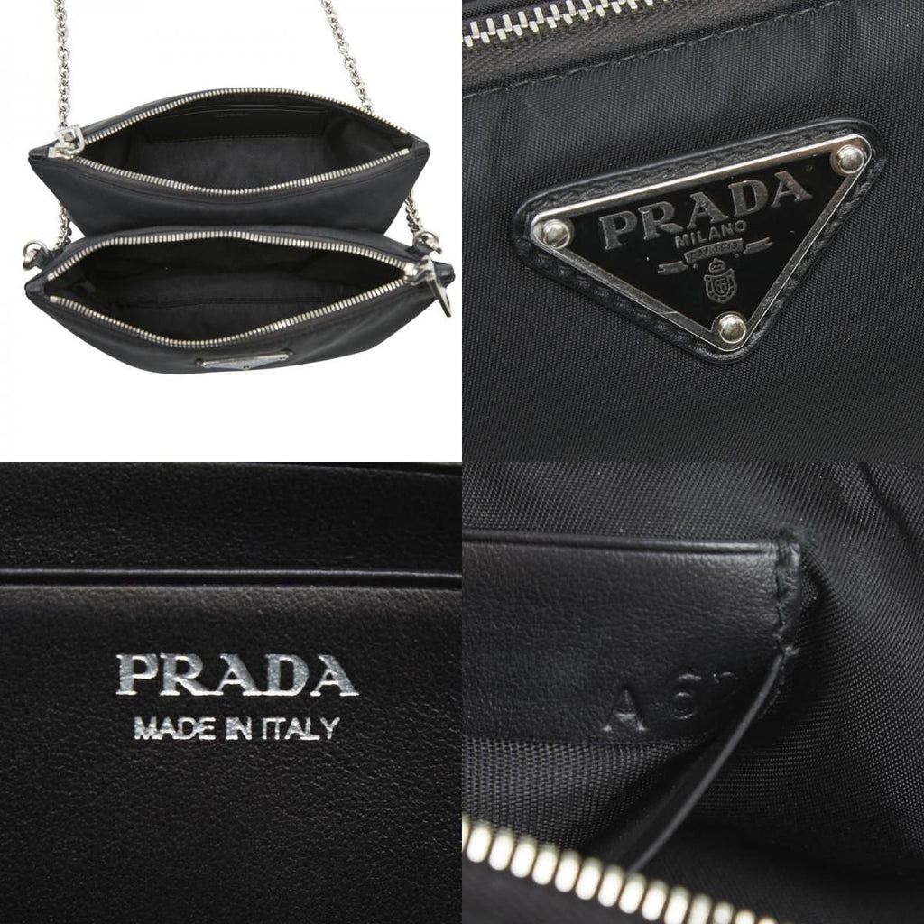 Prada Crossbody Chain Shoulder Bag Black Nylon — view 9