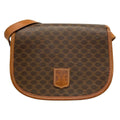 Celine Shoulder Bag Macadam Pattern Dark Brown Leather